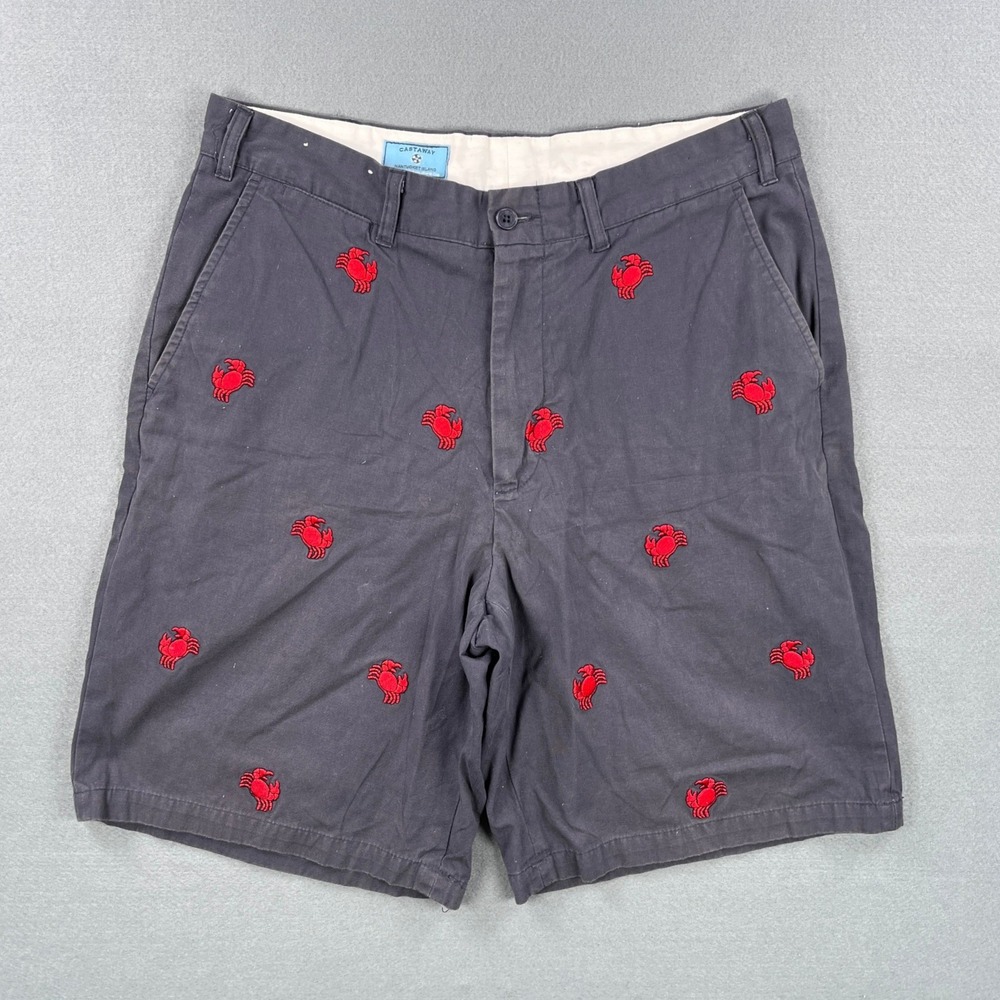 Castaway Nantucket Island Mens 33 Navy Blue Embroidered Red Crab Chino Shorts